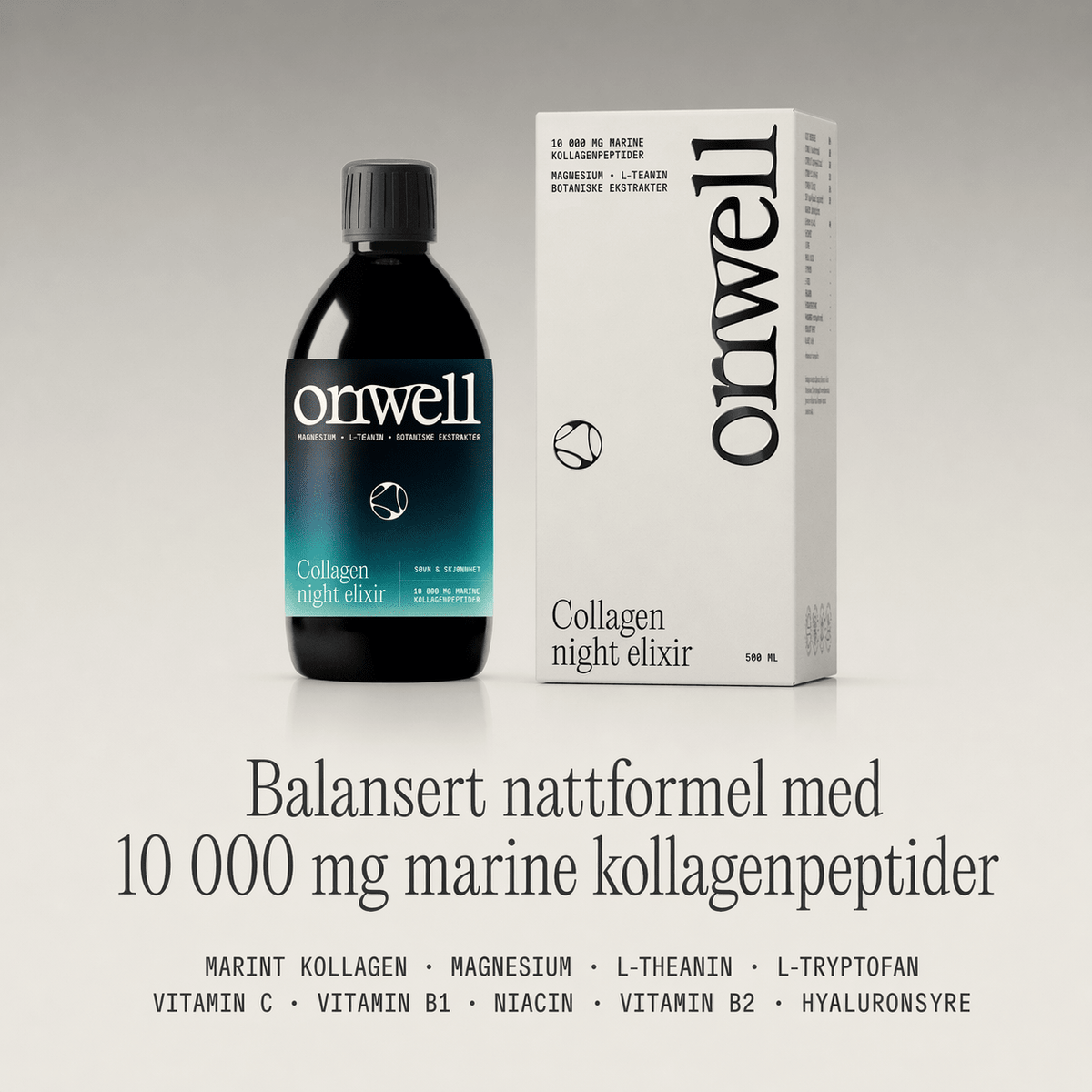 Bruk av Oriwell Collagen Night Elixir som del av kveldsrutinen